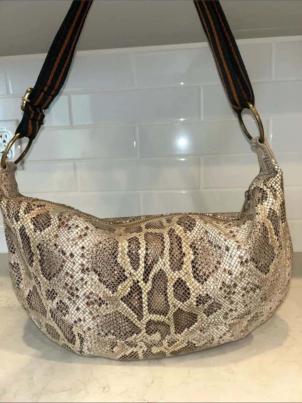 By Anthropologie Snake Print Leather Hobo Bag Shoulder Bag crossbody